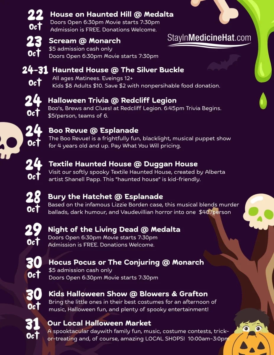 Halloween events list 2027 Medicine Hat and Area