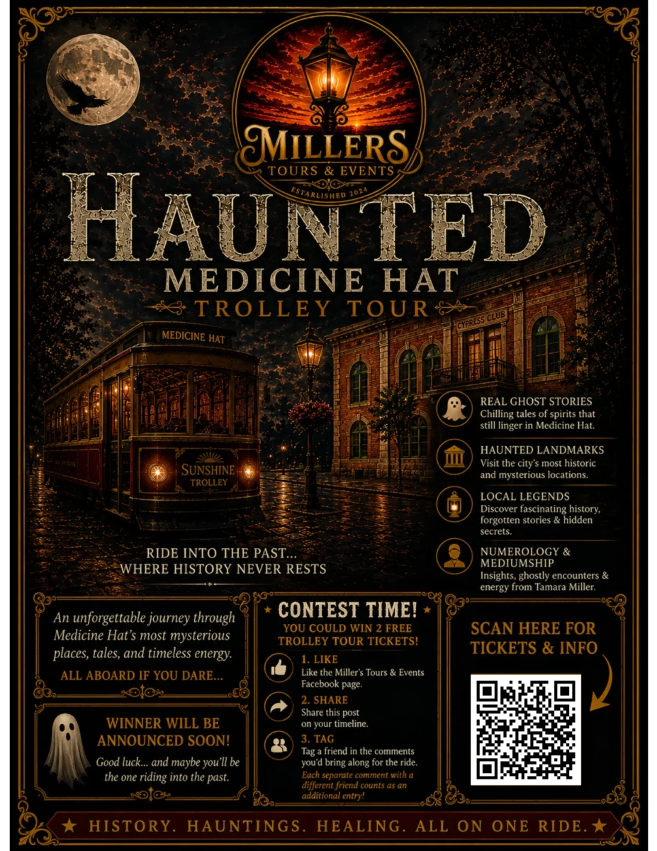 Poster with details about the Haunter Trolley tour in Medicine Hat